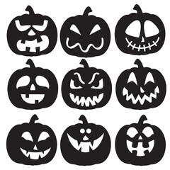 Obraz premium Halloween pumpkin face silhouette vector cartoon illustration