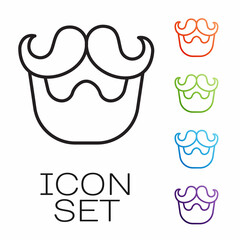 Black line Mustache and beard icon isolated on white background. Barbershop symbol. Facial hair style. Set icons colorful. Vector