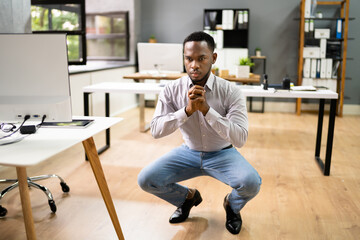 Doing Exercise In Office. Sit Up