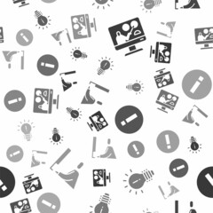 Set Online education, Light bulb with concept of idea, Information and Student working at laptop on seamless pattern. Vector