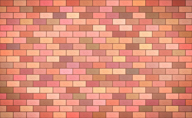 A wall of bricks from pink to brown, background.