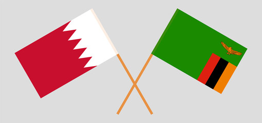 Crossed flags of Bahrain and the Republic of Zambia. Official colors. Correct proportion