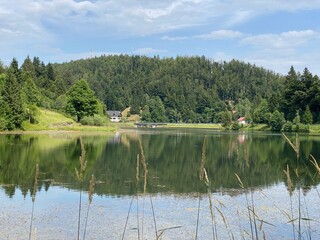 Picturesque small mountain accumulation lake Mrzla Vodica - Gorski kotar, Croatia (Slikovito malo goransko akumulacijsko jezero Mrzla Vodica - Gorski kotar, Hrvatska)