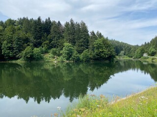 Picturesque small mountain accumulation lake Mrzla Vodica - Gorski kotar, Croatia (Slikovito malo goransko akumulacijsko jezero Mrzla Vodica - Gorski kotar, Hrvatska)