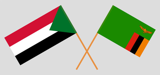 Crossed flags of the Sudan and the Republic of Zambia. Official colors. Correct proportion