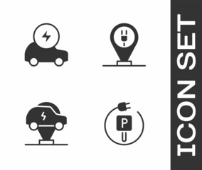 Set Charging parking electric car, Electric, and icon. Vector