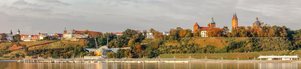 panoramic view of the boulevard and old town in Płock