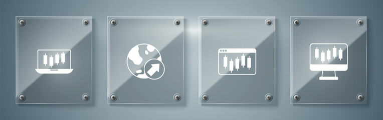 Set Stocks market growth graphs, Browser with stocks, Financial and . Square glass panels. Vector