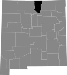 Black highlighted location map of the Taos County inside gray map of the Federal State of New Mexico, USA
