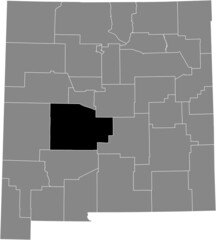 Black highlighted location map of the Socorro County inside gray map of the Federal State of New Mexico, USA