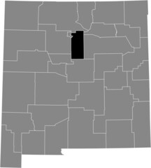 Black highlighted location map of the Santa Fe County inside gray map of the Federal State of New Mexico, USA
