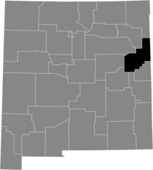 Black highlighted location map of the Quay County inside gray map of the Federal State of New Mexico, USA