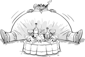 Fat and rich man at the dinner table