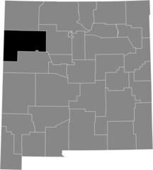 Black highlighted location map of the McKinley County inside gray map of the Federal State of New Mexico, USA