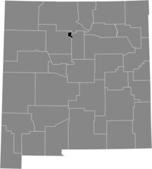 Black highlighted location map of the Los Alamos County inside gray map of the Federal State of New Mexico, USA