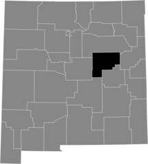 Black highlighted location map of the Guadalupe County inside gray map of the Federal State of New Mexico, USA