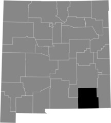 Black highlighted location map of the Eddy County inside gray map of the Federal State of New Mexico, USA