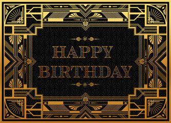 Gatsby card greetings template Art deco geometric vintage frame can be used for invitation, congratulation great gatsby party themes elements gold and Copper color with craft style on background.