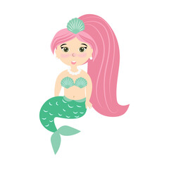  Little cute mermaid on a white background. Book illustration. Children's book illustration. Cartoon vector mermaid. cute mermaid vector on white background.
