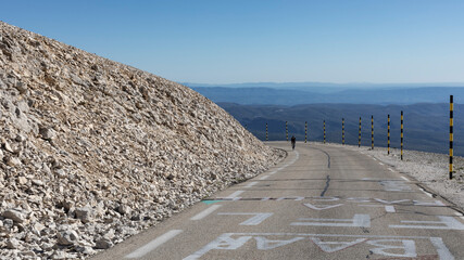 Lone cyclist climbing to the summit Mont Ventoux