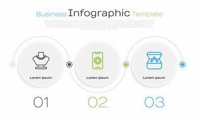 Set line Necklace on mannequin, Jewelry online shopping and Diamond engagement ring box. Business infographic template. Vector