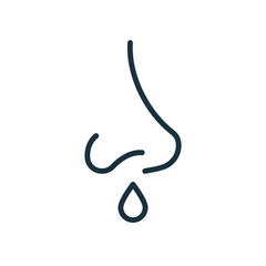 Runny Nose Line Icon. Sinusitis Symptom, Snot, Allergy or Cold Outline Icon. Nosebleed, Nasal Mucus Linear Pictogram. Coronavirus symptom. Editable Stroke. Isolated Vector Illustration