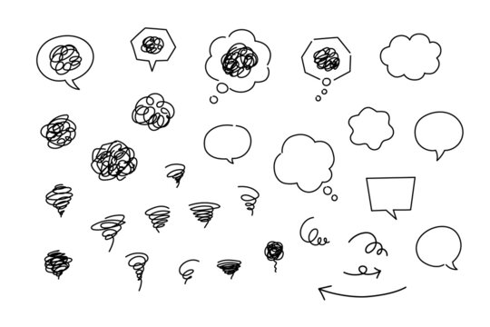 もやもやと吹き出し素材バリエーション / Set of hand-drawn speech bubbles and marks for a comic book design. Vector illustration isolated on white background.