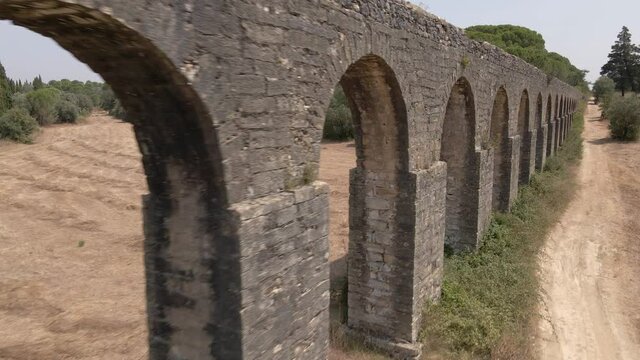 Drone footage of amazing Aqueduct, flying very close to the walls, showing the arcs in detail. Used in the past to take water to a convent.