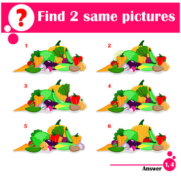 Find two same pictures. Set of vegetables