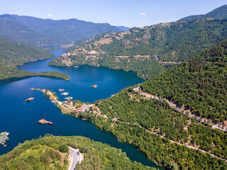 Aerial view of Vacha (Antonivanovtsi) Reservoir, Bulgaria
