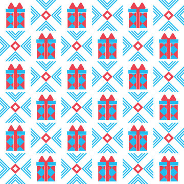 Abstract christmas background with gift simbols and grafic elements. Geometric mosaic, decorative texture for wrapping paper, paper