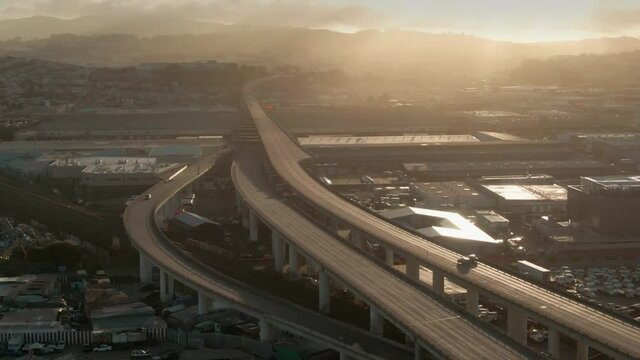 Aerial: Freeway 280 and downtown San Francisco, California, USA
