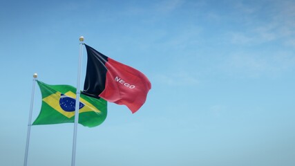 Waving flags of Brazil and the Brazilian state of Paraíba against blue sky backdrop. 3d rendering