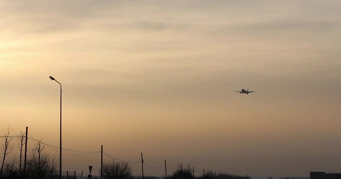 Airplane preparing for landing, on Henri Coanda International Airport, in the north of Bucharest, Romania.