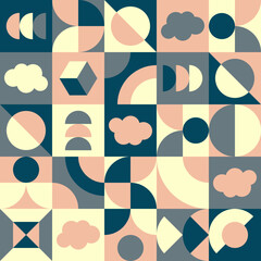 Vector Graphic of Neo Geo Design. Abstract Geometric Pattern Background. Seamless Geometry Shapes Wallpaper. Grey, Pink, White Color Combination. Good for Blanket, Print, Bed Sheet, Pillow Case, etc