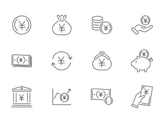 Money vector line icon set with a currency symbol. coin, bill.yen