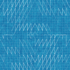 Seamless bright blue blueprint pattern for textile and print. High quality illustration. Technical engineering blue-print draft design. Graphic motif for background, wallpaper, or surface design print