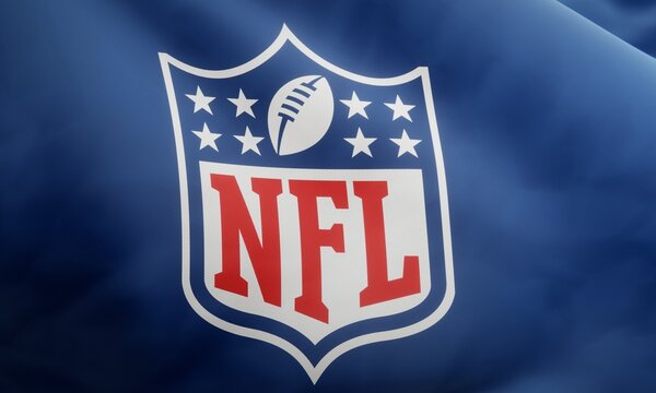 NFL logo on waving jersey fabric. Editorial 3D rendering