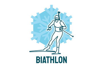 Biathlon sport vector line icon. sportman with Ski logo, equipment sign. sport pictogram illustration