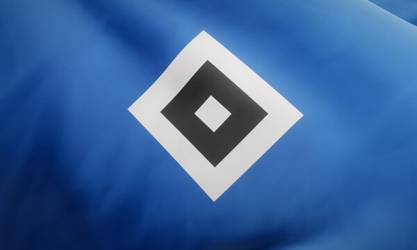 Logo of German sports club Hamburger SV on waving fabric. Editorial 3D rendering