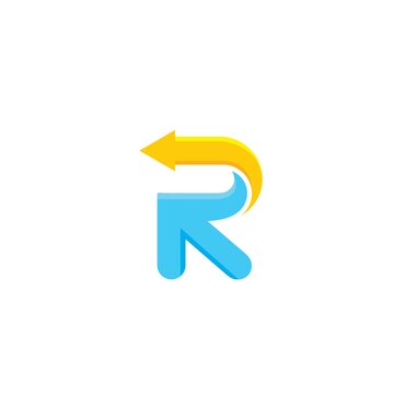 R letter arrow 3D icon vector design template