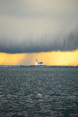 Gordijnen Sunset and shelf cloud with a Lighthouse © Alex