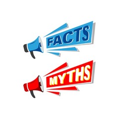 Myths Facts. Flat stroke style trend modern logotype graphic design with megaphone and speech bubble icon