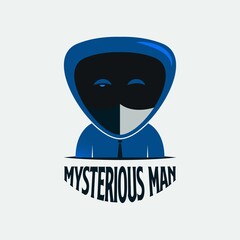 Mysterious Hooded Man Like Assassin Mascot Logo. Cute and funny mysterious man illustration. Emblem for streamer gamer, esports activity, or detective logo