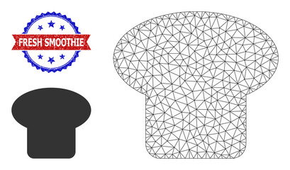 Network mushroom frame illustration, and bicolor unclean Fresh Smoothie watermark. Mesh wireframe illustration is designed with mushroom pictogram.