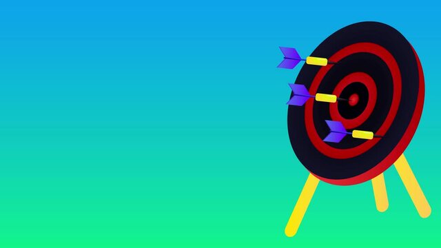 Throwing 3 arrows at a dartboard hitting bullseye first time animation motion graphics