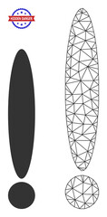 Polygonal exclamation sign wireframe icon, and bicolor rubber Hidden Danger seal stamp. Polygonal wireframe symbol is designed with exclamation sign icon.