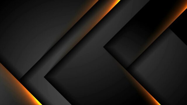 Futuristic black technology motion background with orange neon lines. Seamless looping. Video animation Ultra HD 4K 3840x2160