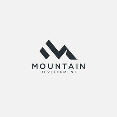 landscape logo mountain and letter M logo