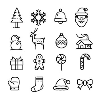 Collection of Christmas icons, cute cartoon images for festivals.